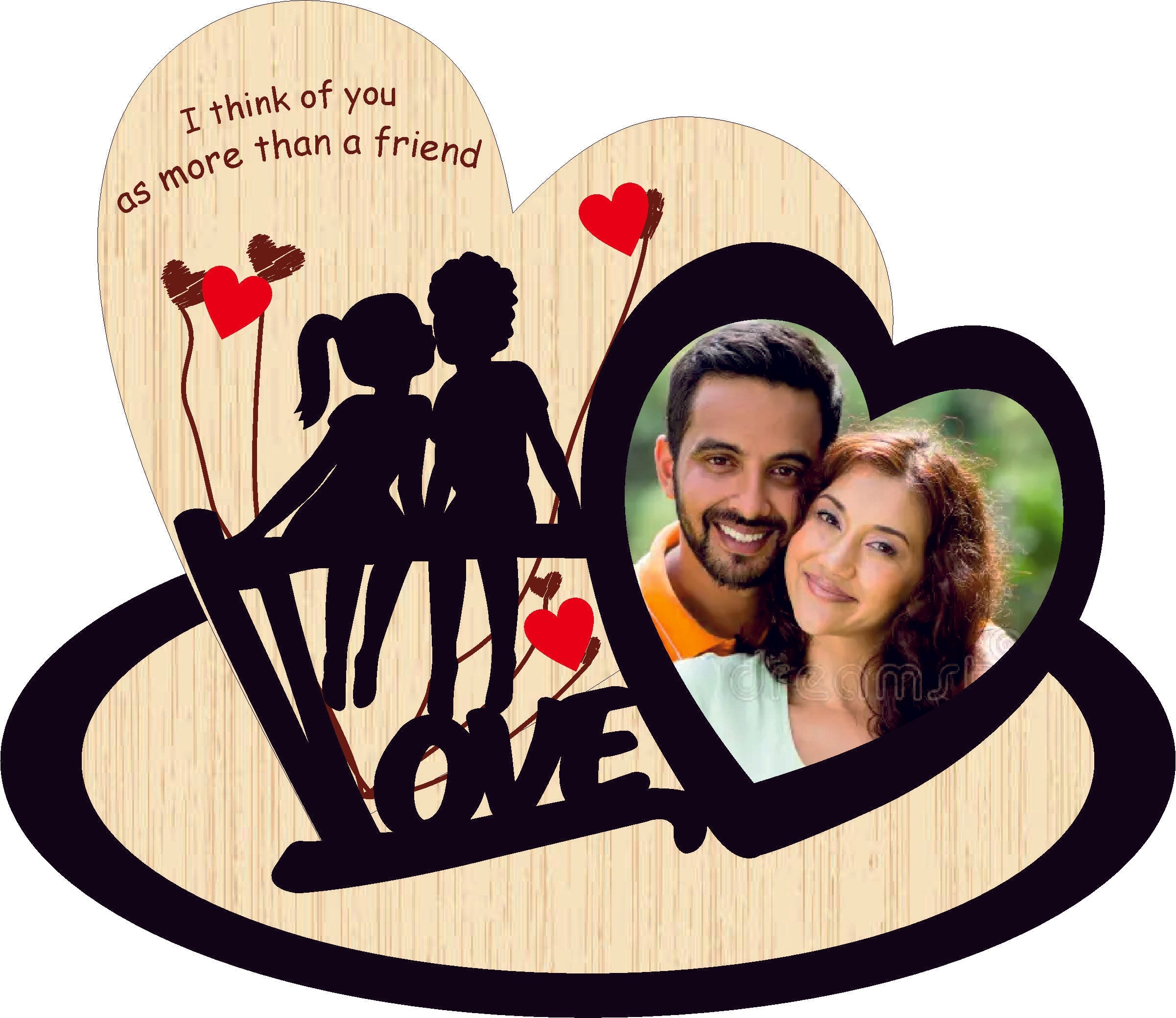 Heart Photoframe Engraved ( Cream Wooden Mdf + Black & Red Acrylic)