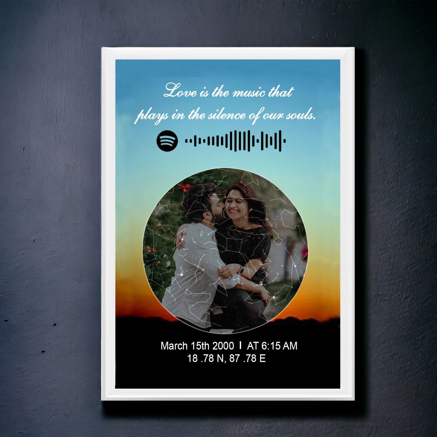 Custom Spotify Star Map with Custom Photo and White Border