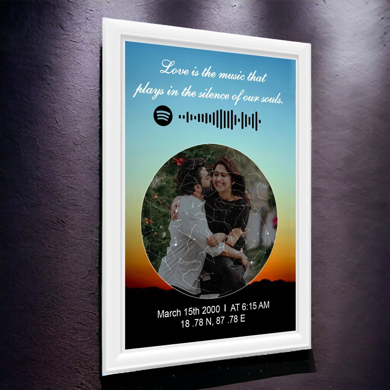 Custom Spotify Star Map with Custom Photo and White Border