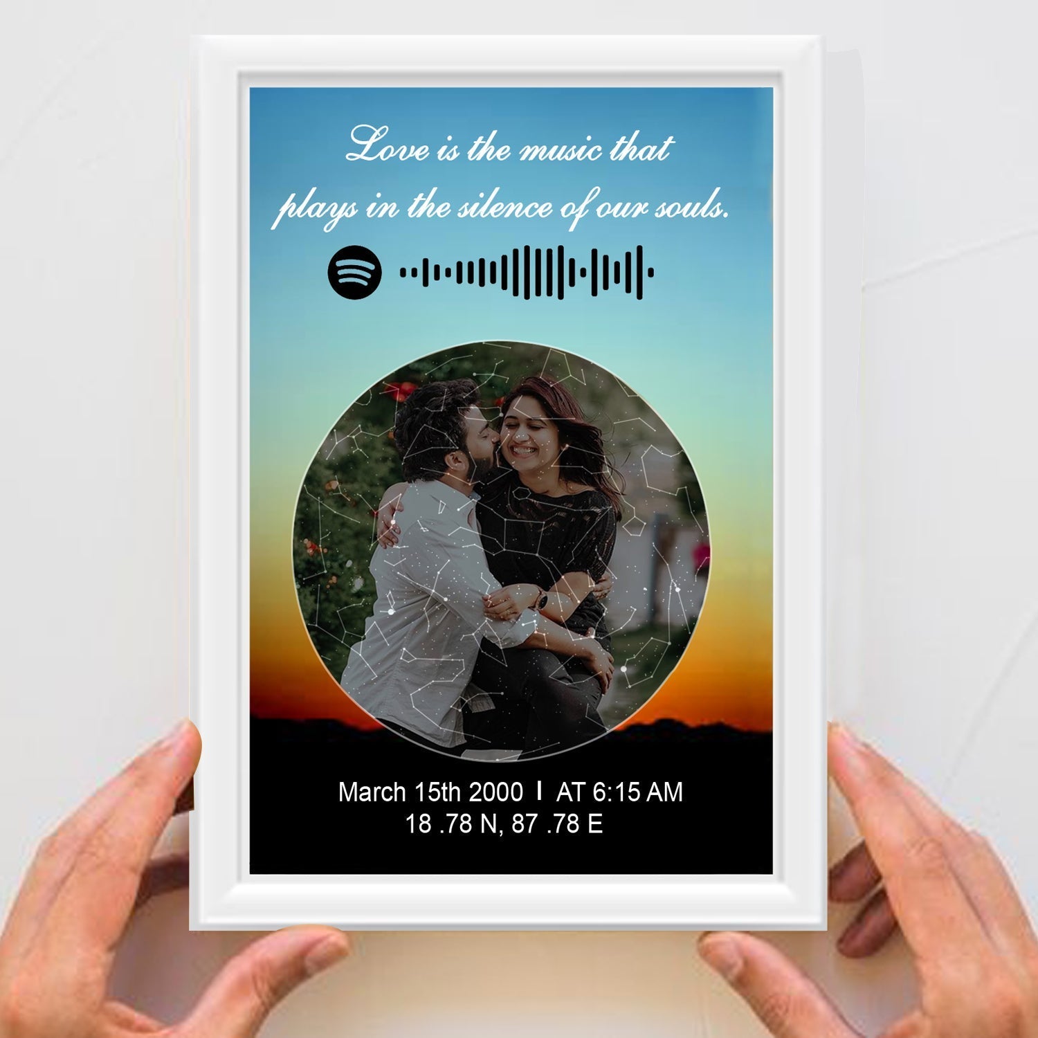 Custom Spotify Star Map with Custom Photo and White Border