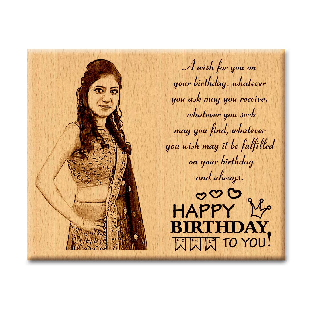 Personalized Wooden Engraved Birthday Frame With Picture (5x4 Inches, Wood), Tabletop Rectangular