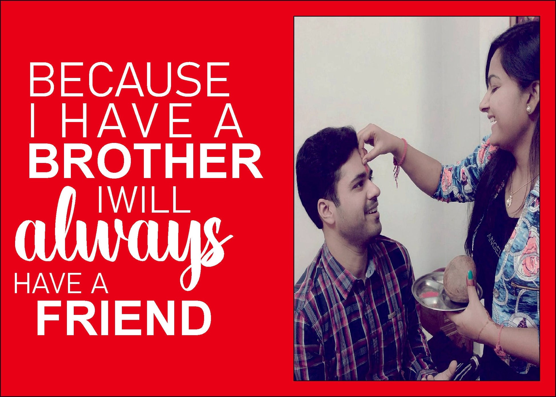 Brother cum Friend cute Photoframe with Engraved ( Black & Red Acrylic )