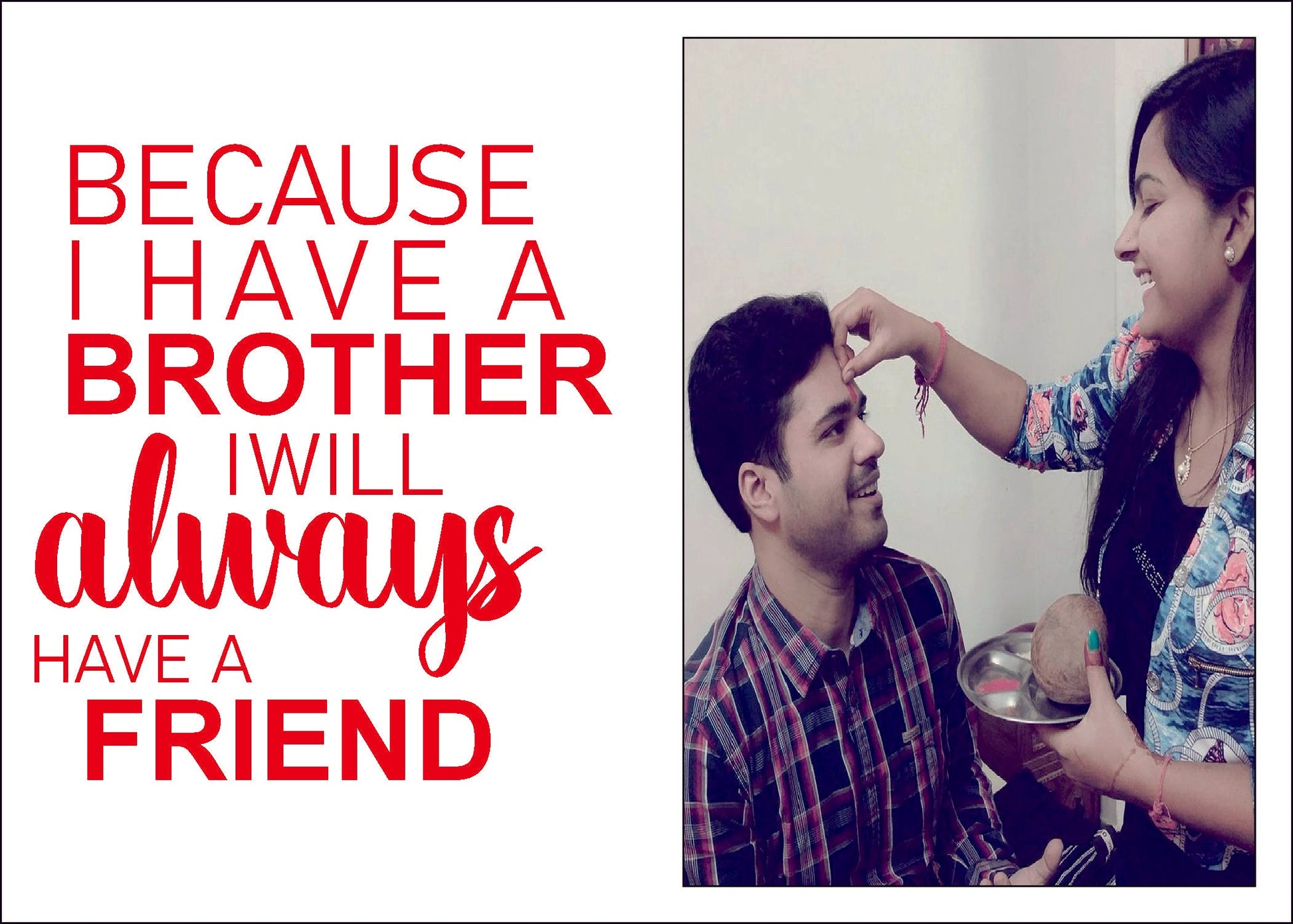 Brother cum Friend cute Photoframe with Engraved ( Black & Red Acrylic )