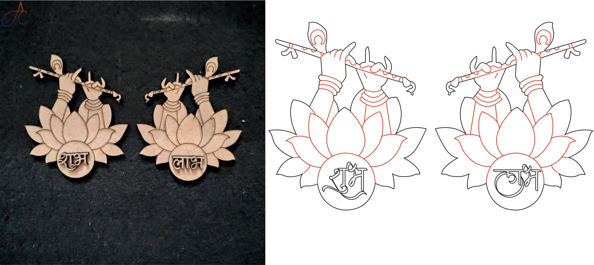 Lotus and Flute Shubh Labh (Mdf)