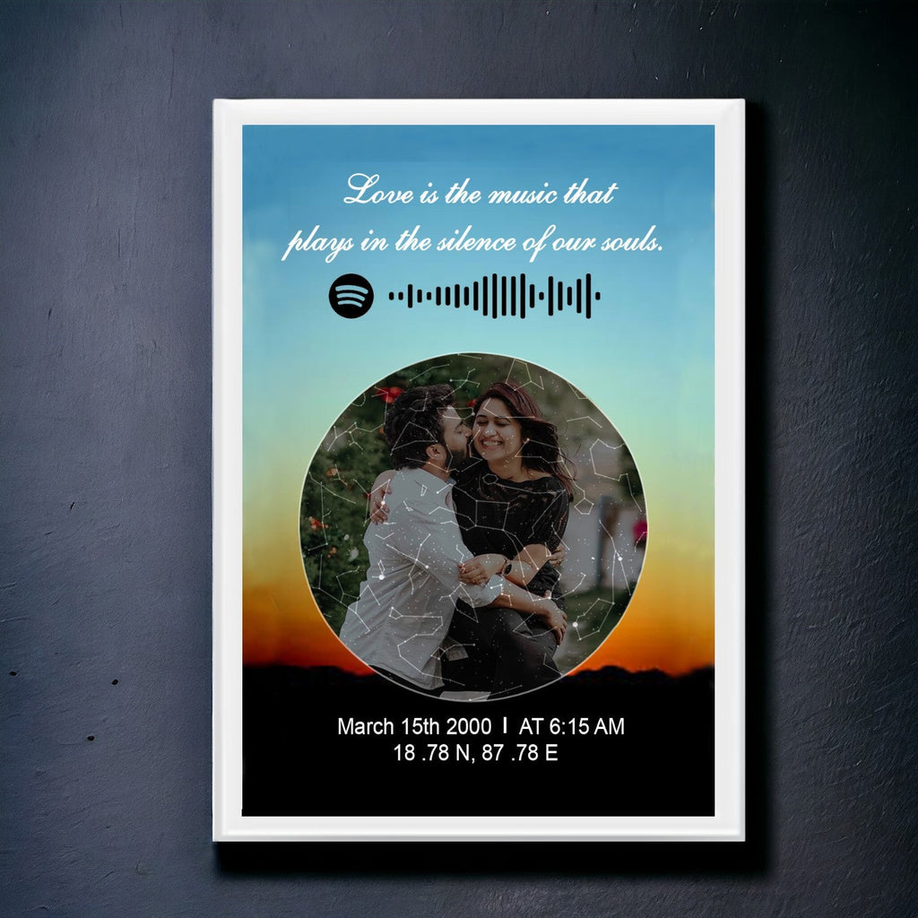 Custom Spotify Star Map with Custom Photo and White Border